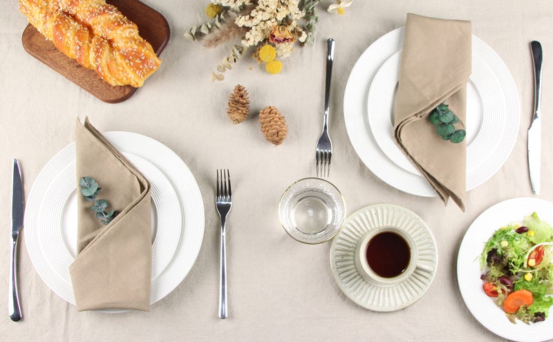 INFEI Solid Color Linen Blended Thin Dinner Cloth Napkins - Set of 12 (40 x 40 cm) - for Events & Home Use (Khaki) - Image 5